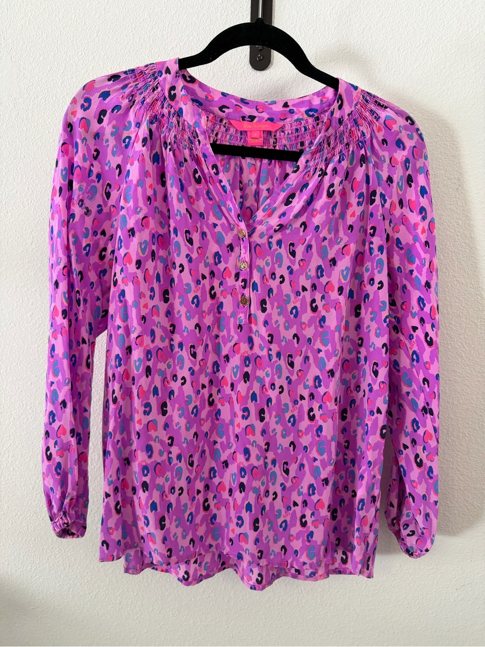 Lilly Pulitzer Elsa Silk Blouse Wild Fuchsia Spotted In Love